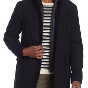 Cole Haan Stand Collar Bib Wool Blend Coat